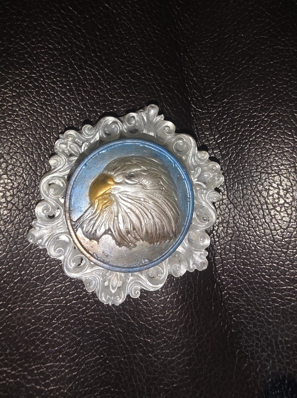 Resin Eagle Brooch Inside A White Resin Frame
